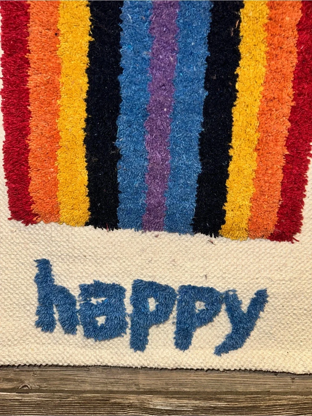 Handwoven Tufted Happy Rainbow Wall Hanging - Multicolor Cotton Tapestry Decor